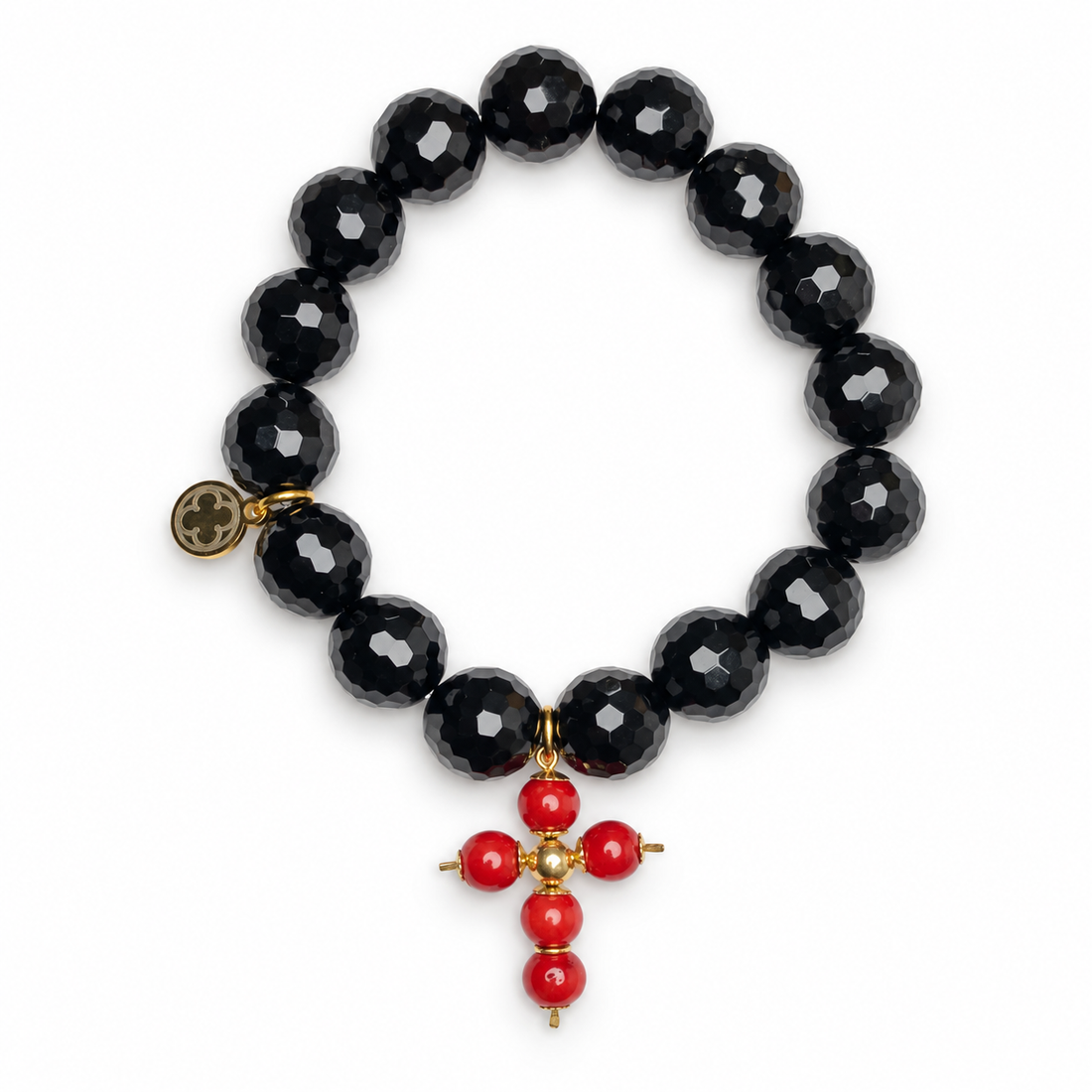 Black Onyx with Red Coral Cross Pendant - Oriana LaMarca Designs