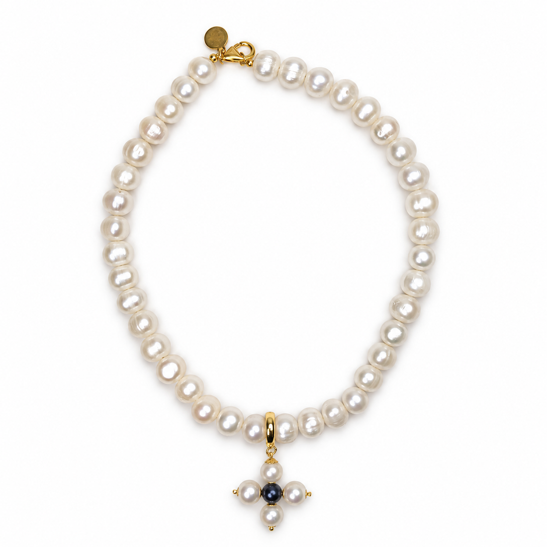 Perla Grande Freshwater Pearl with Freshwater Pearl Maltese Cross Necklace studio photo