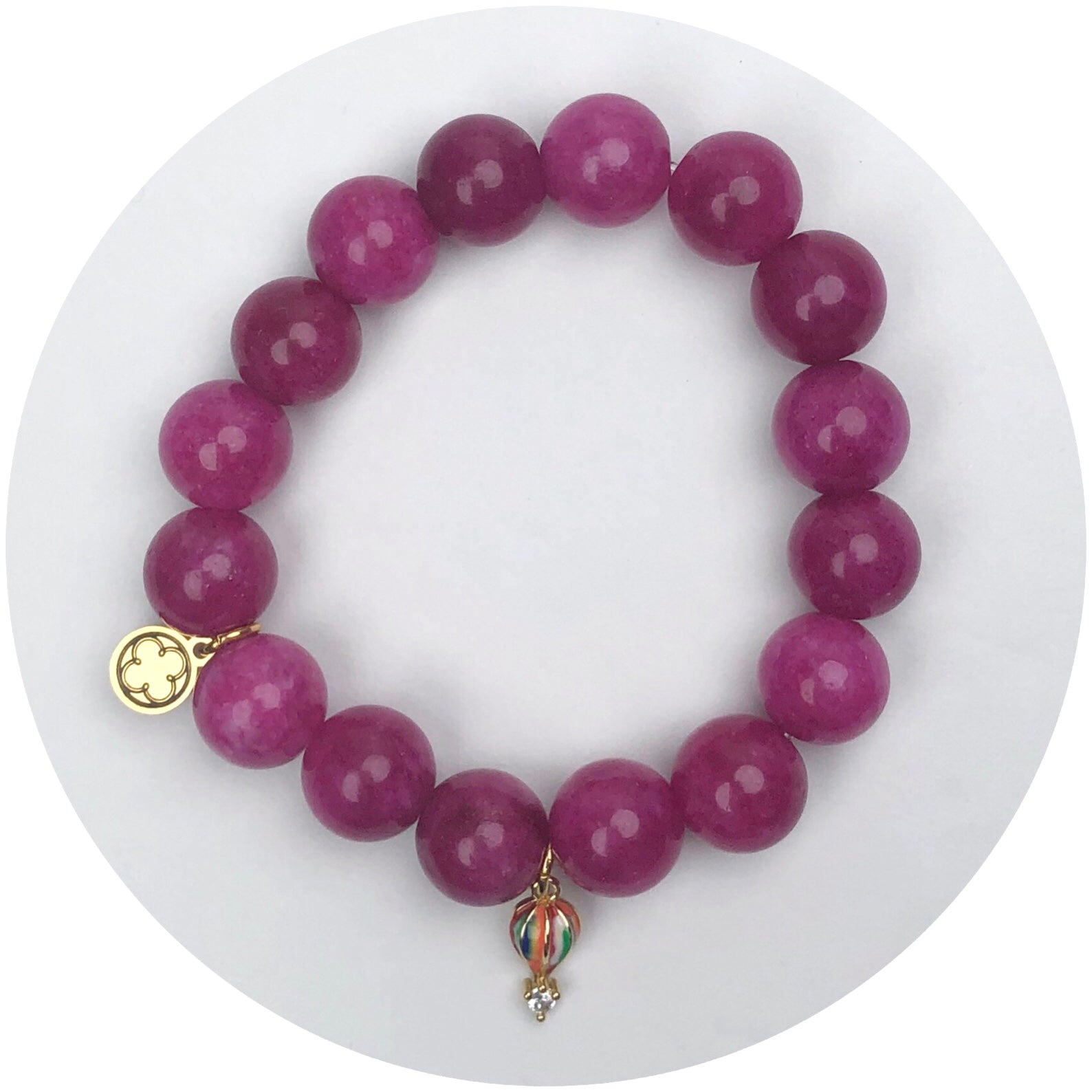 Dark Pink Rose Jade with Hot Air-balloon Pendant