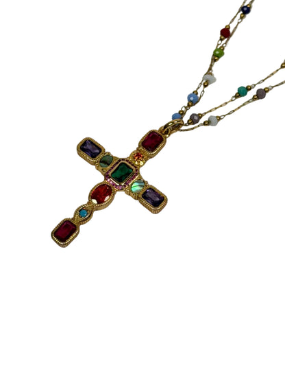 Rainbow Pavé Cross with Rainbow Chain Necklace