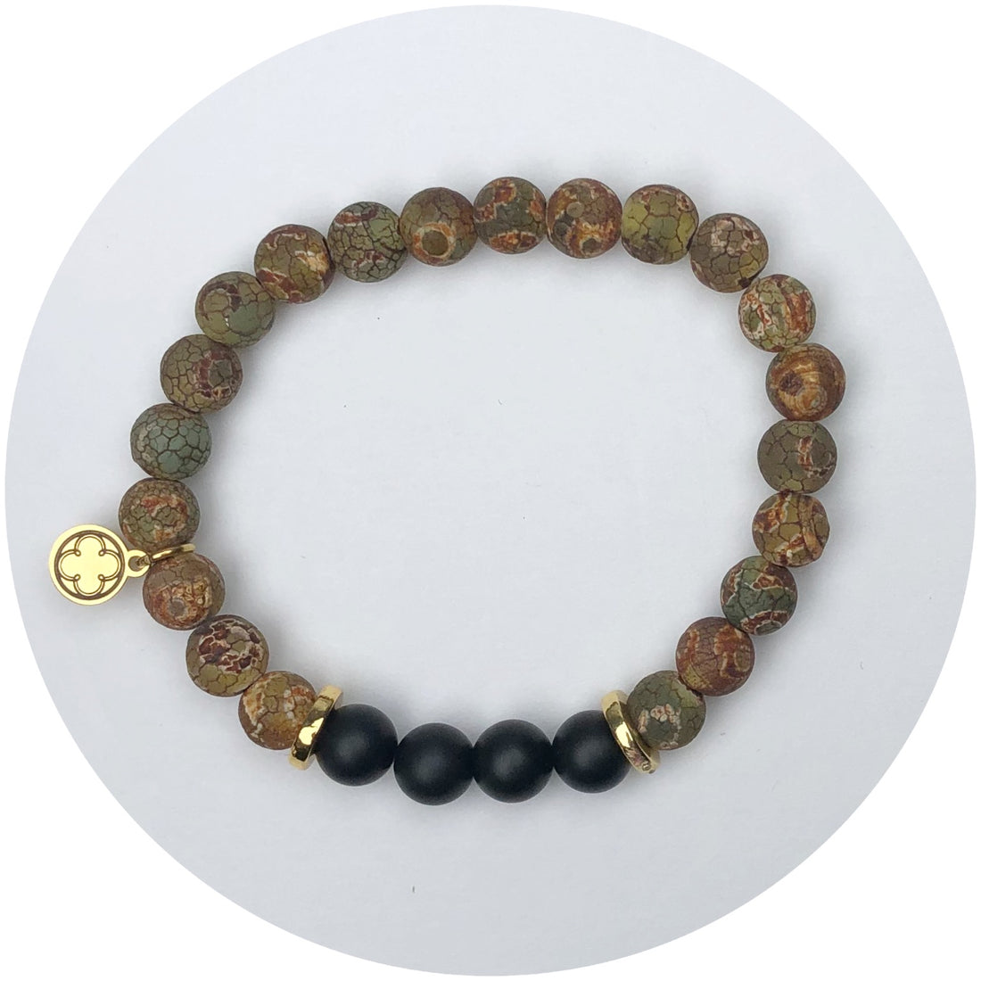 Green Antique Tibetan Eye with Matte Black Onyx Accent