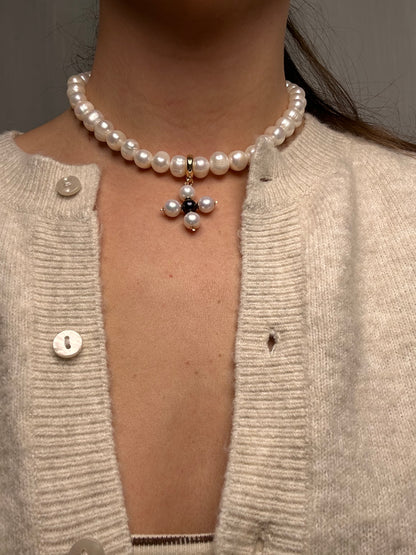 Perla Grande Freshwater Pearl with Freshwater Pearl Maltese Cross Necklace