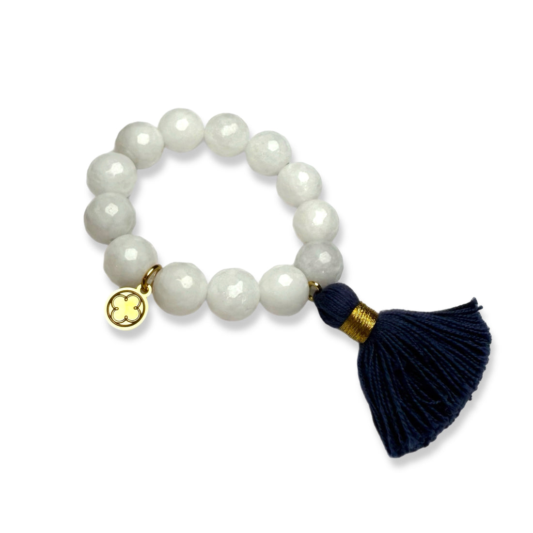 White Jade with Navy Blue Tassel Napkin Rings - Set of 4