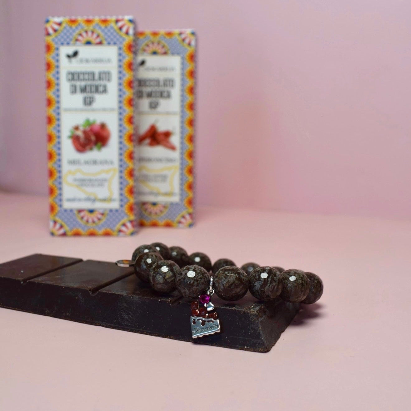 Cola Brown Jasper with Pavé Chocolate Pendant