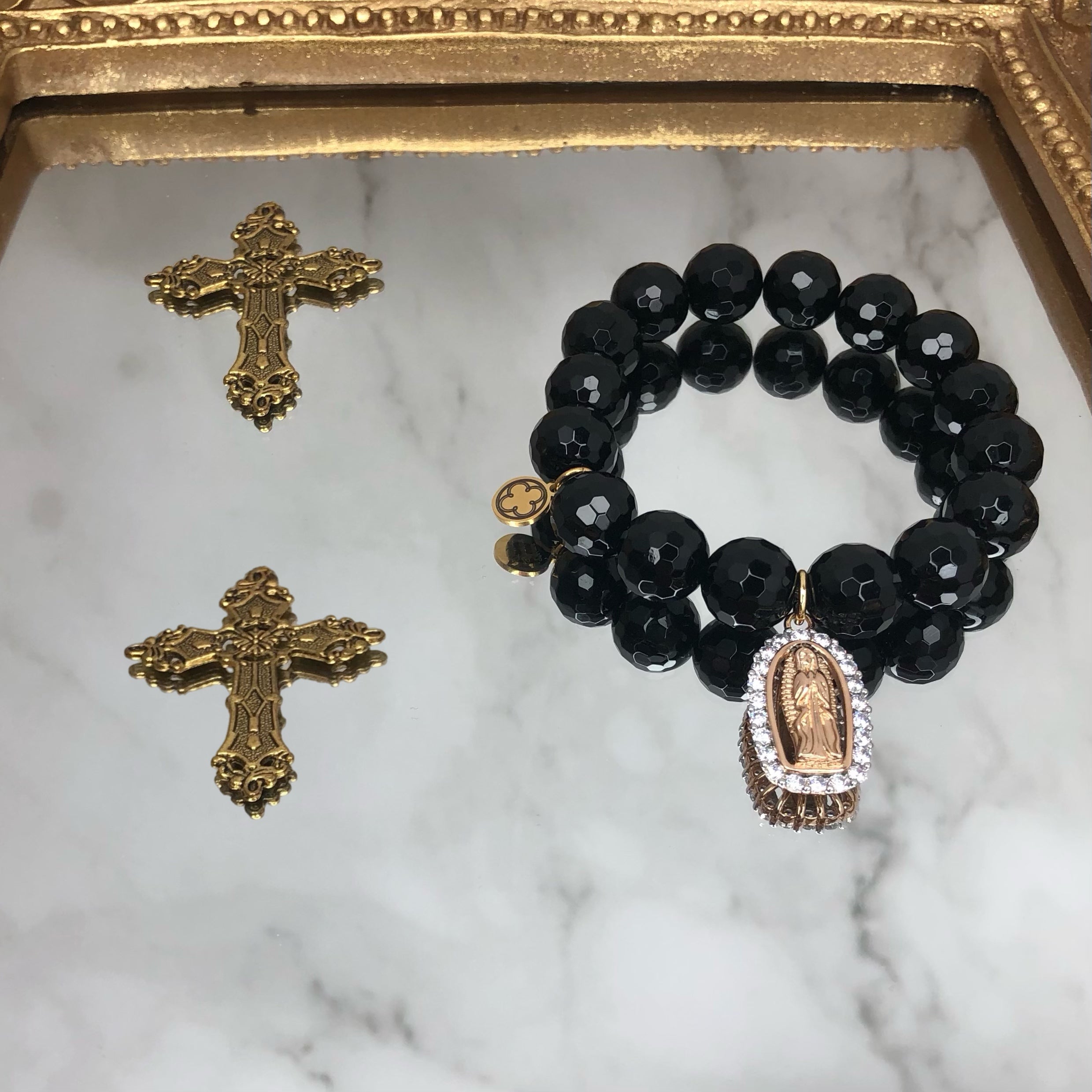 Black Onyx with Pavé Blessed Mother Pendant