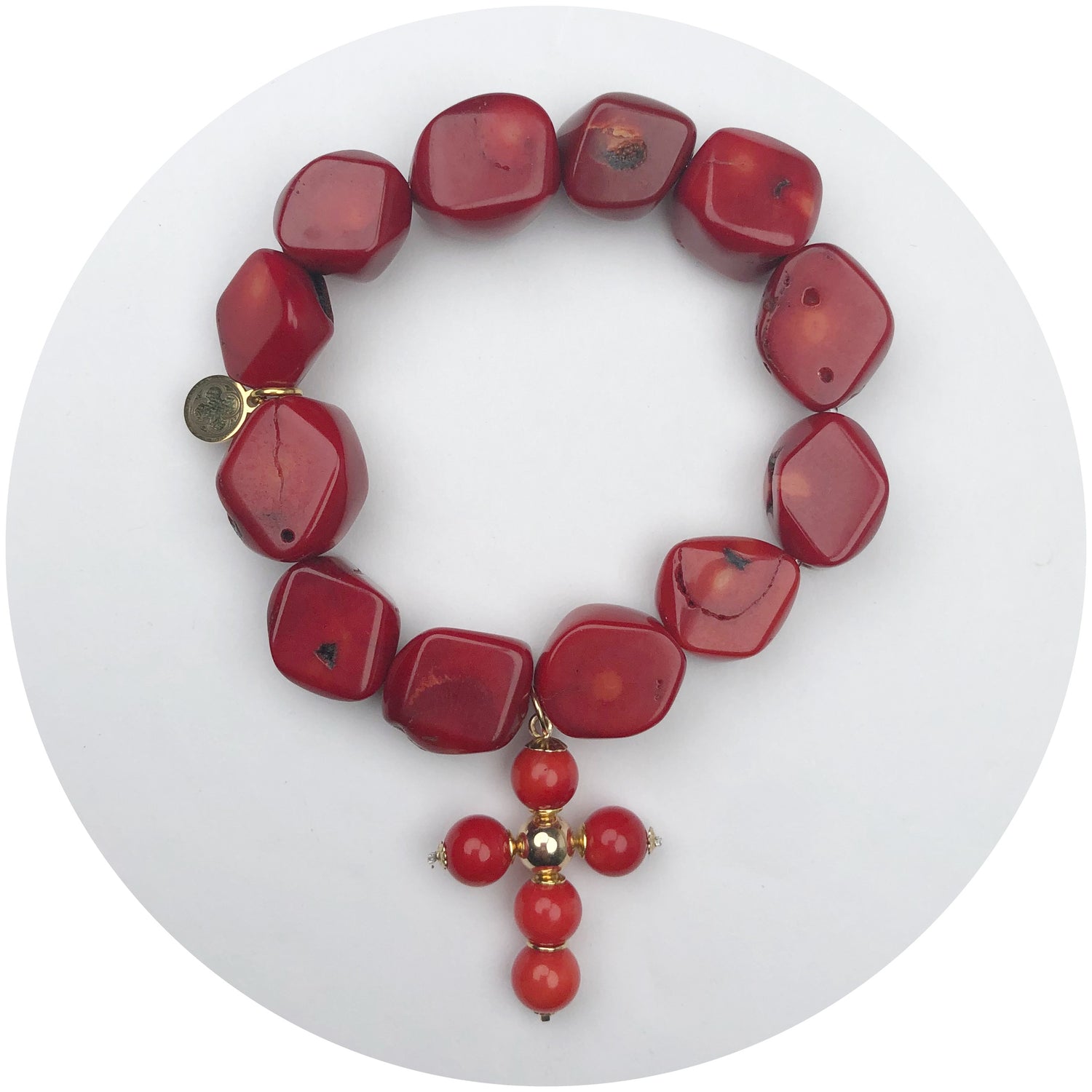 Red Coral Nugget with Red Coral Cross