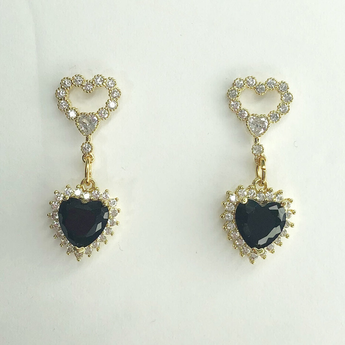 Black Pavé Heart Drop Earrings