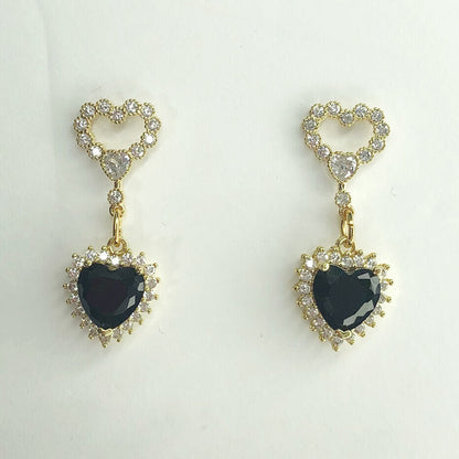 Black Pavé Heart Drop Earrings