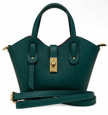 Alessia Teal Mini Leather Tote with Crossbody Strap