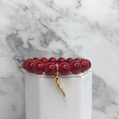 Red Howlite with Gold Horn Cornicello Pendant