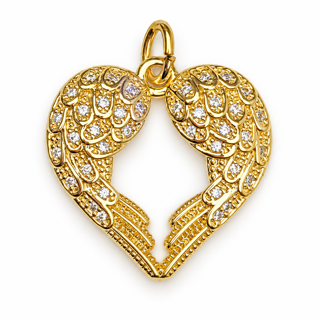 Pavé Heart Angel Wings Pendant on a clean studio background