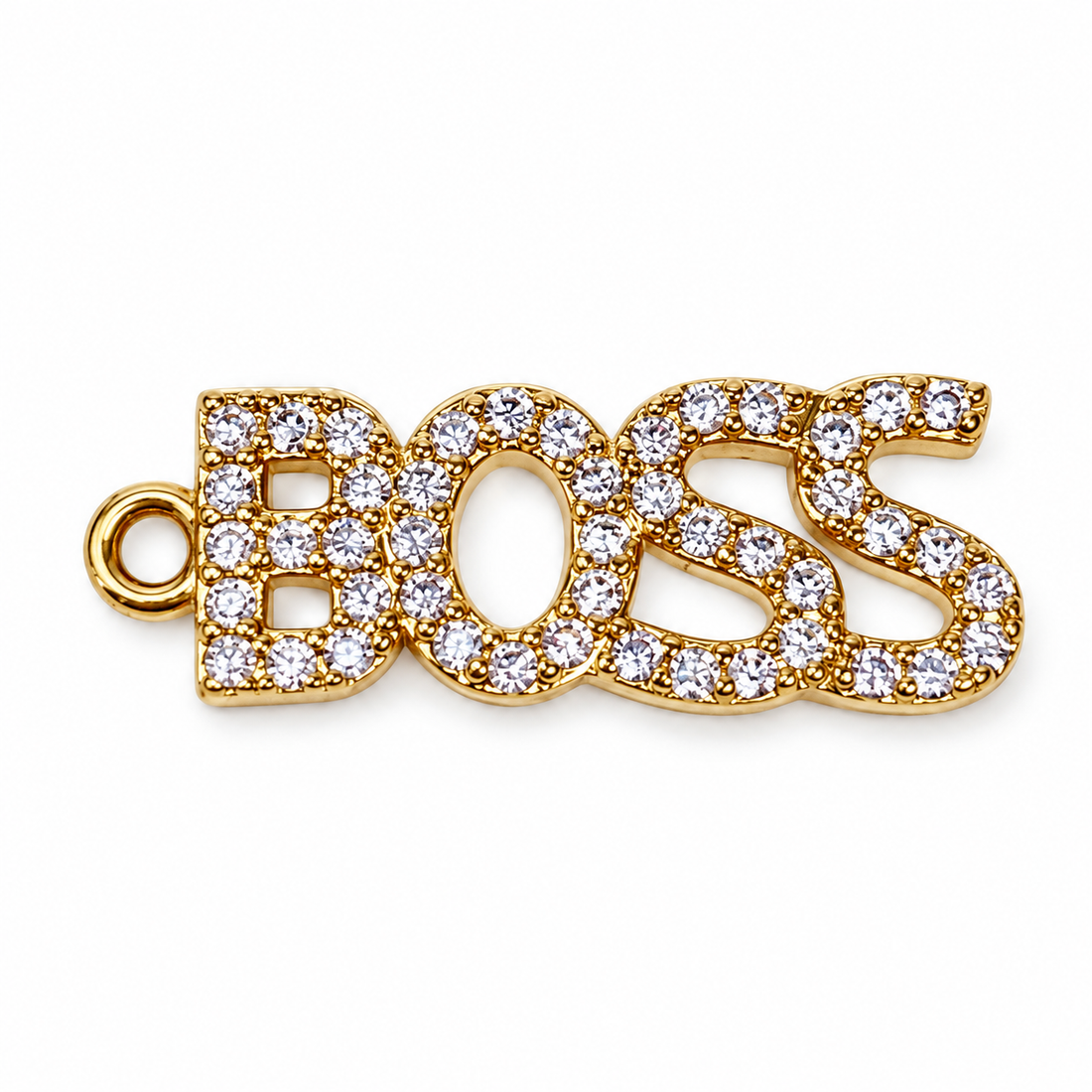 Gold Pavé "Boss" Pendant on a white background