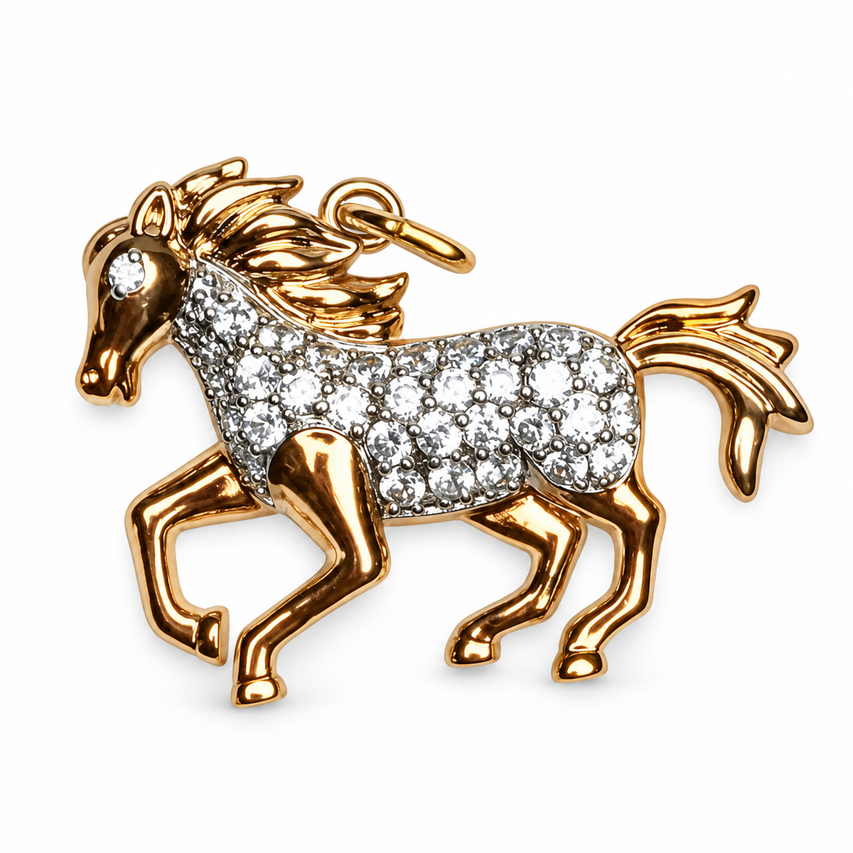 Gold Pavé Horse Pendant on a white background