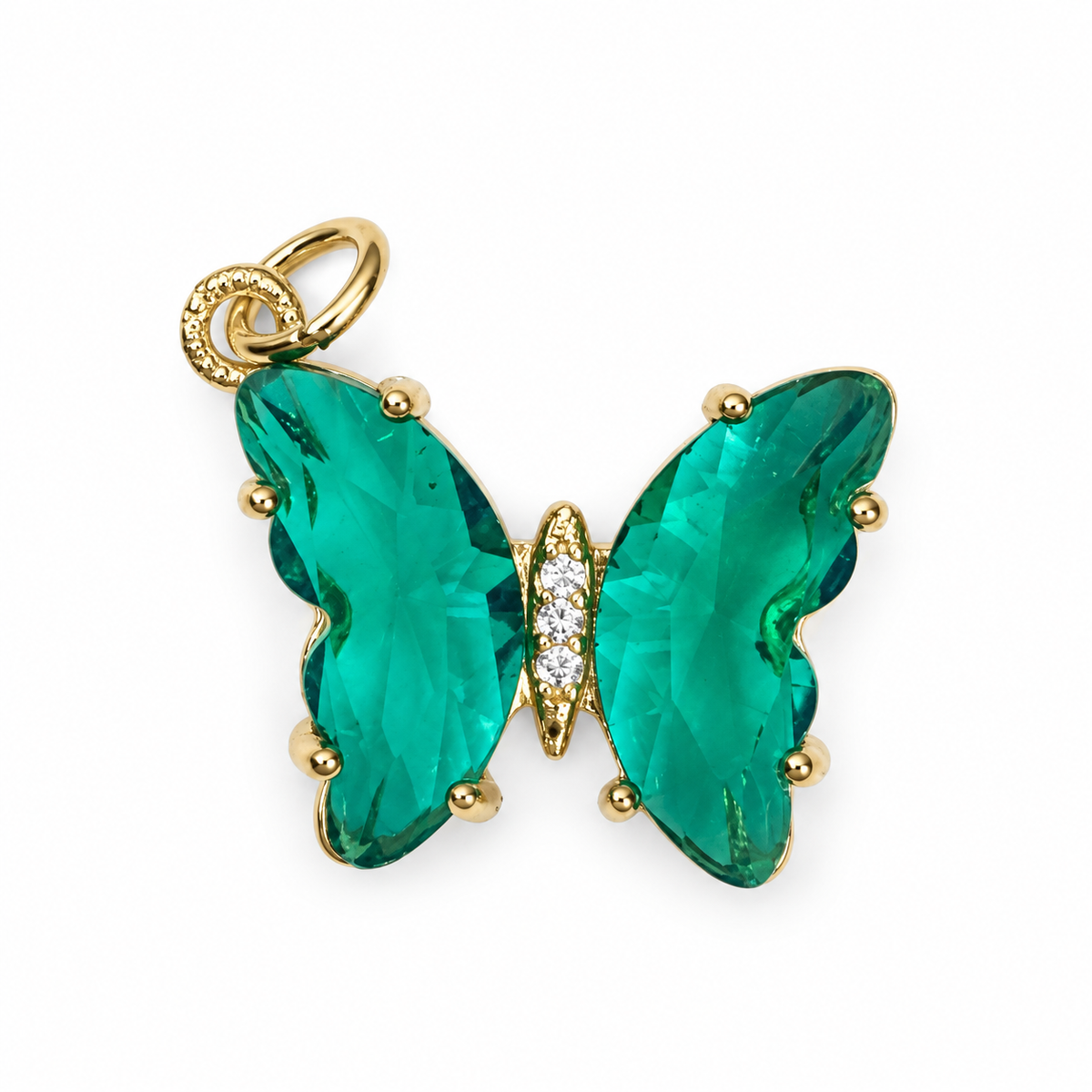 Green Glass Butterfly Pendant on a white background