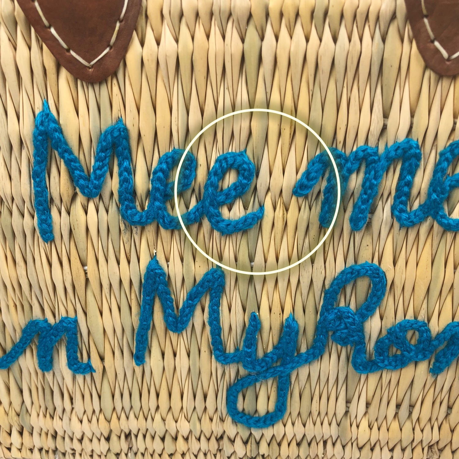 MEET ME IN MYKONOS LEATHER HANDLE REED BAG