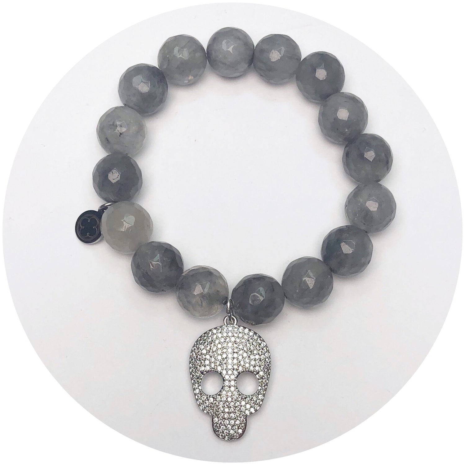 Grey Quartz with Pavé Silver Skull