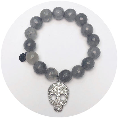 Grey Quartz with Pavé Silver Skull