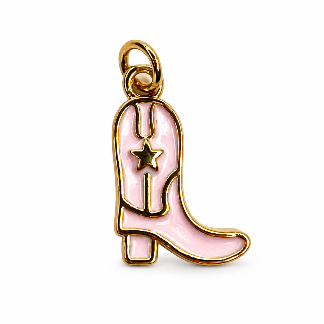 Pink Cowgirl Boot Pendant on a white background