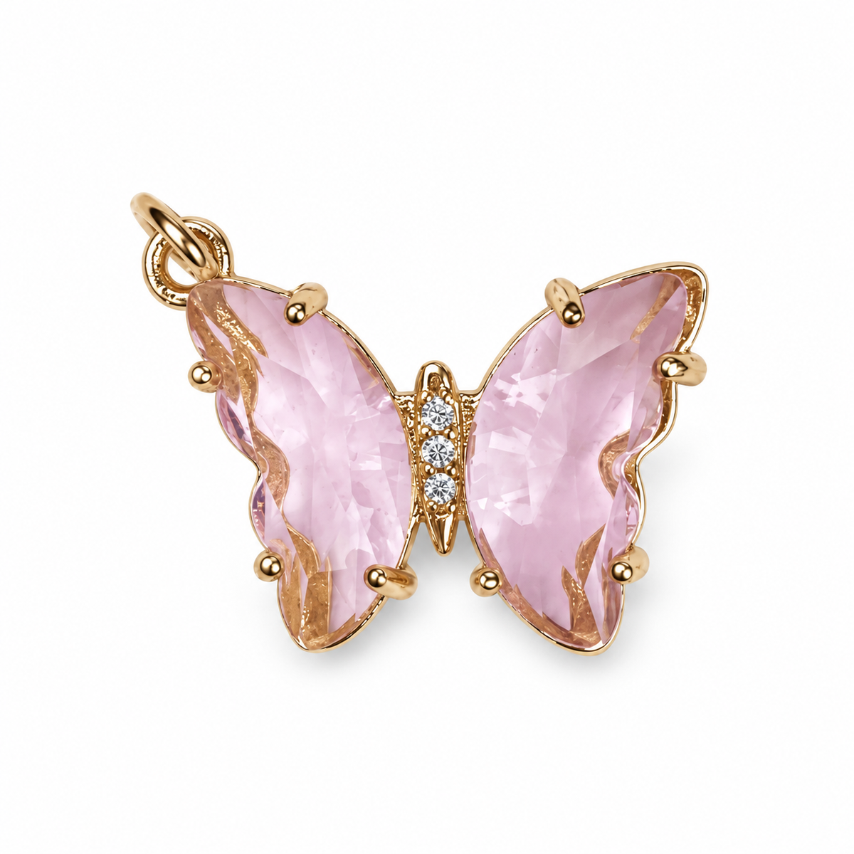 Pink Glass Butterfly Pendant on a white background