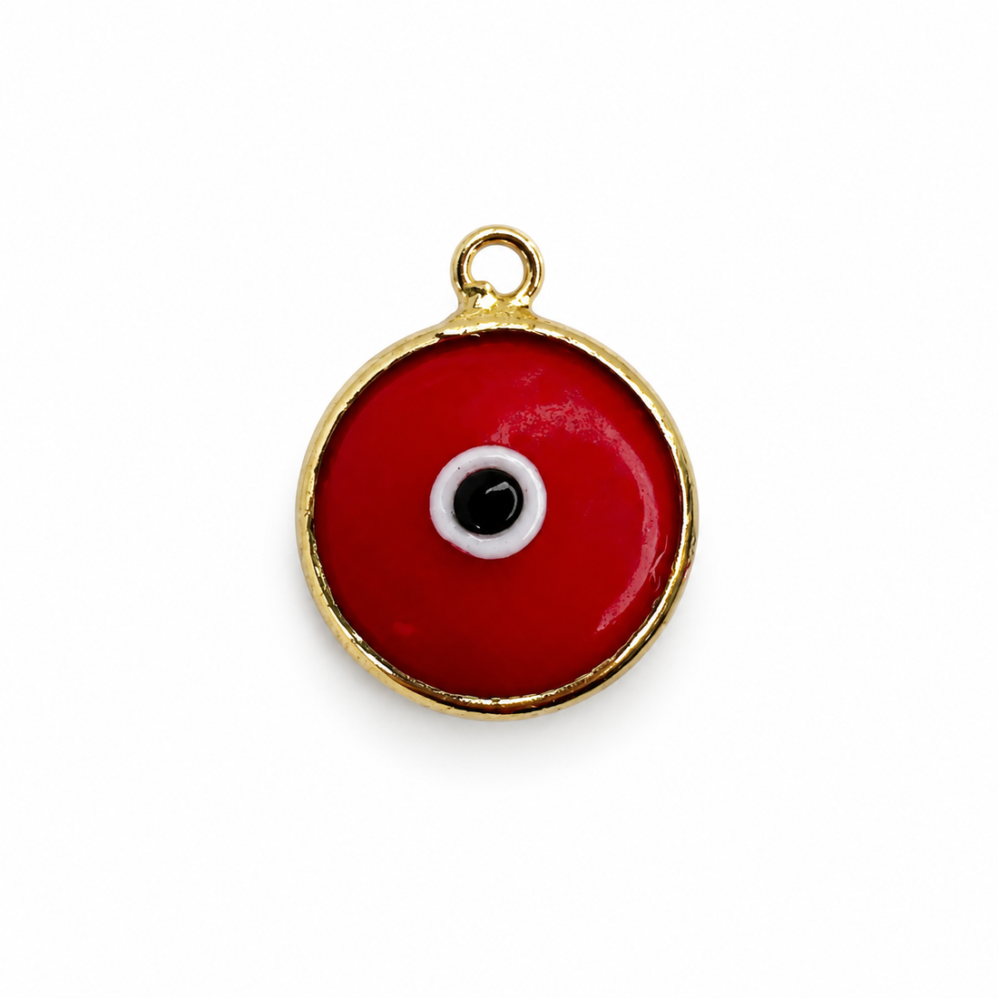 Red Glass Evil Eye Pendant on a white background