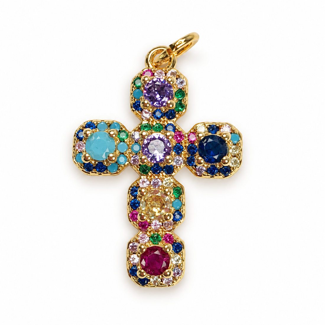 Small Rainbow Pavé Cross Pendant - Oriana LaMarca Designs