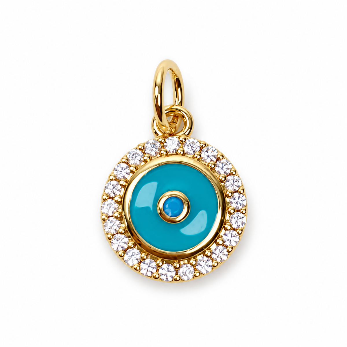 Turquoise Round Enamel Evil Eye Pendant - Oriana LaMarca Designs