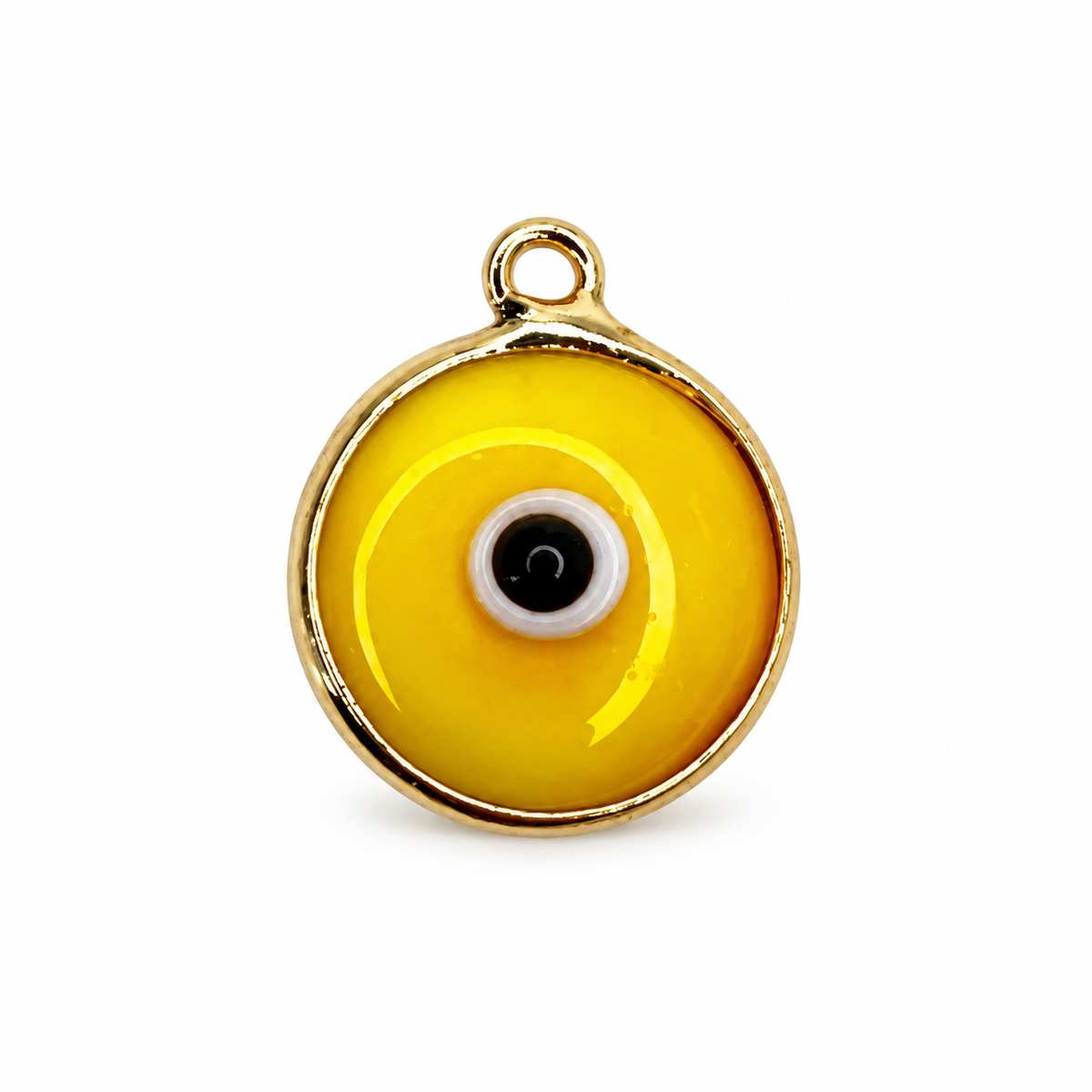 Yellow Glass Evil Eye Pendant on a white background