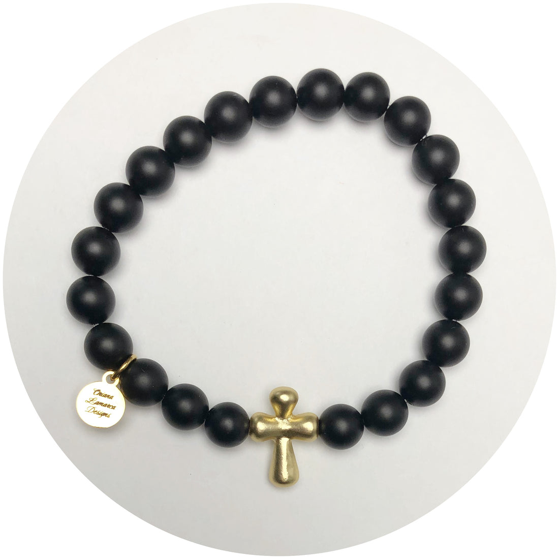 Smooth Black Onyx with Gold Cross Spacer