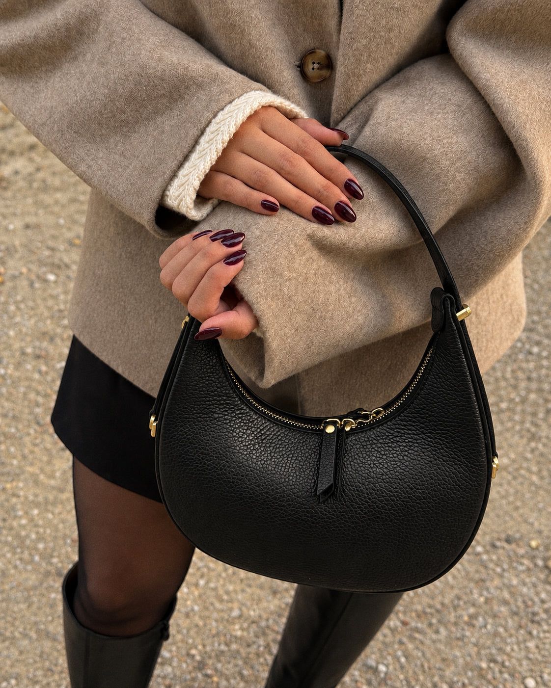 Mezza Luna Black Leather Handbag