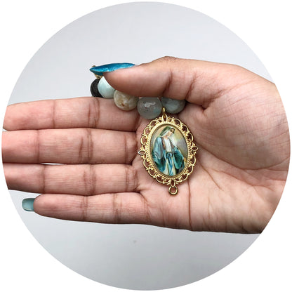 Mixed Soft Seafoam with Saint Mary Pendant