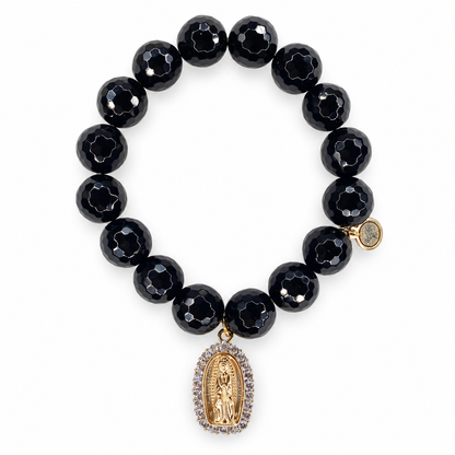Black Onyx with Pavé Blessed Mother Pendant on white studio background