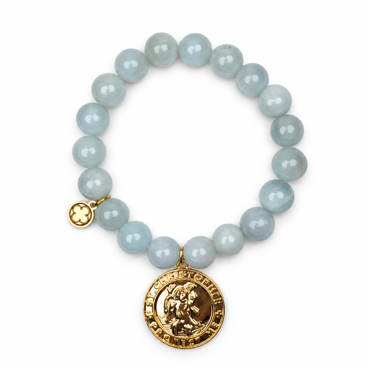 Aquamarine with St. Christopher Pendant on white studio background