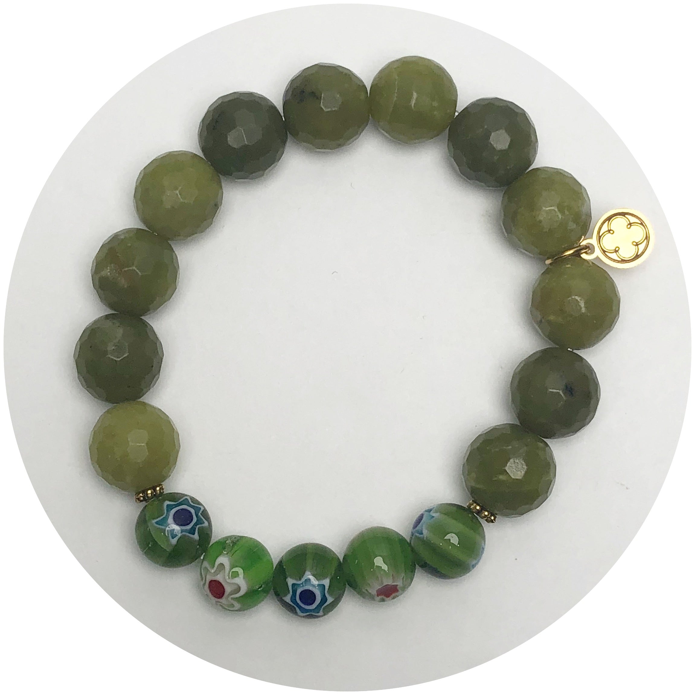 Pistachio Jasper and Green Millefiore with Gold Dasies