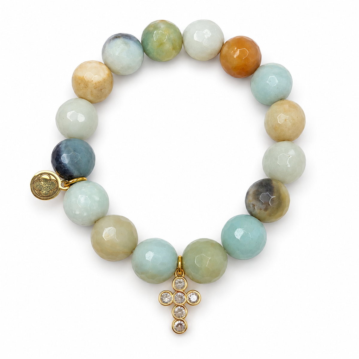 Amazonite with Pavé Bubble Cross Pendant on white studio background