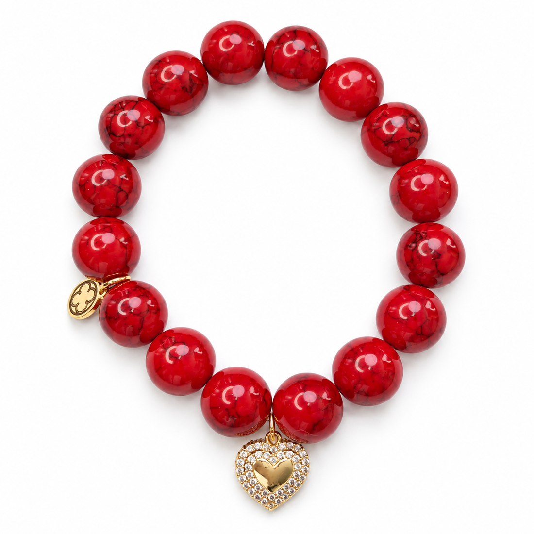 Red Howlite "Williams Syndrome" with Mini Pavé Heart on white studio background