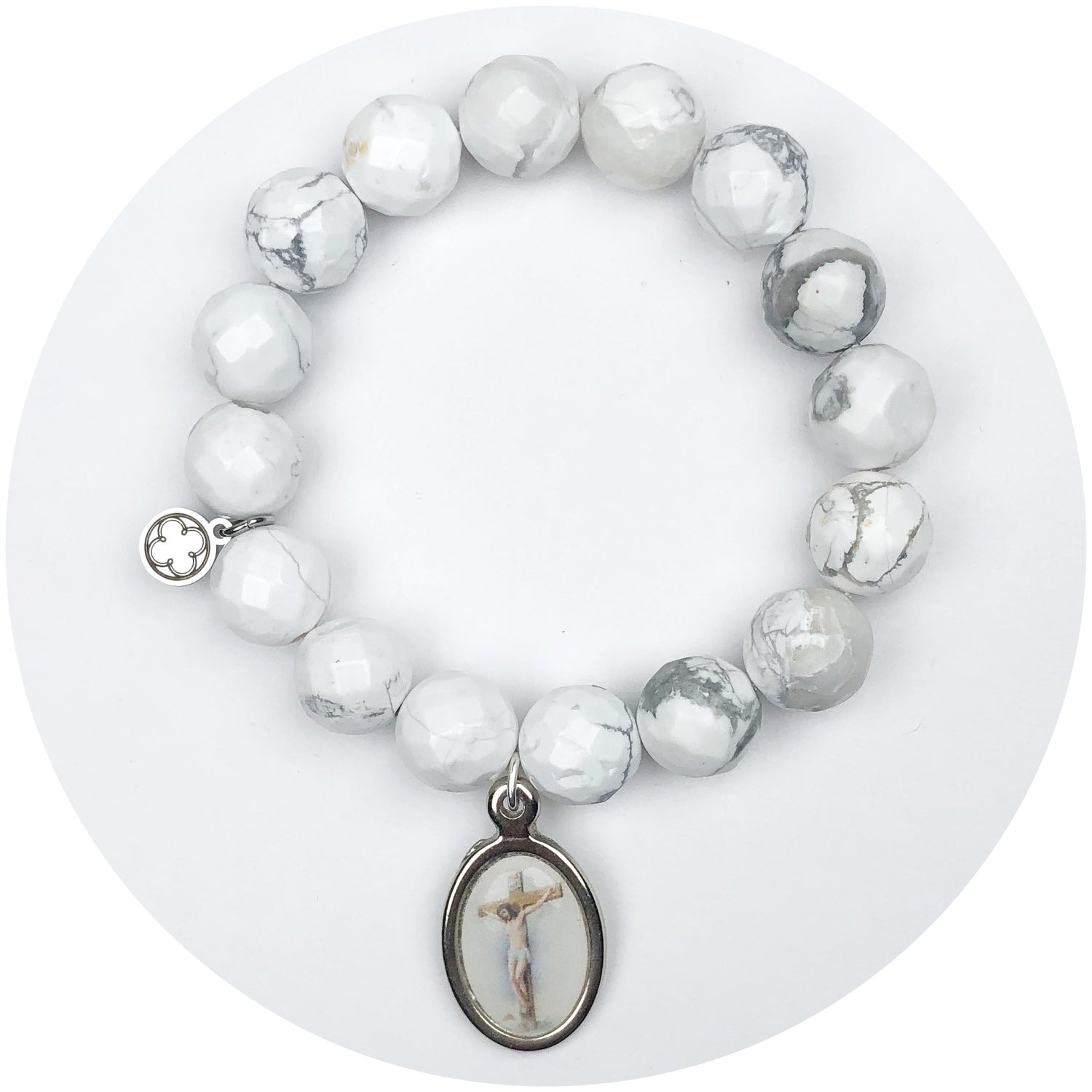Frosted Marble Agate with Jesus Pendant