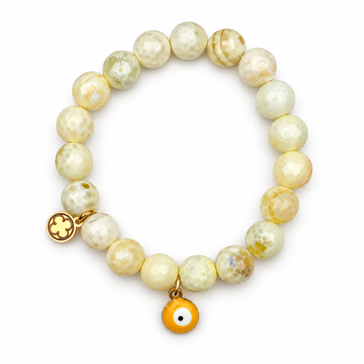 Golden Honey Agate with Orange Evil Eye Pendant on a white background