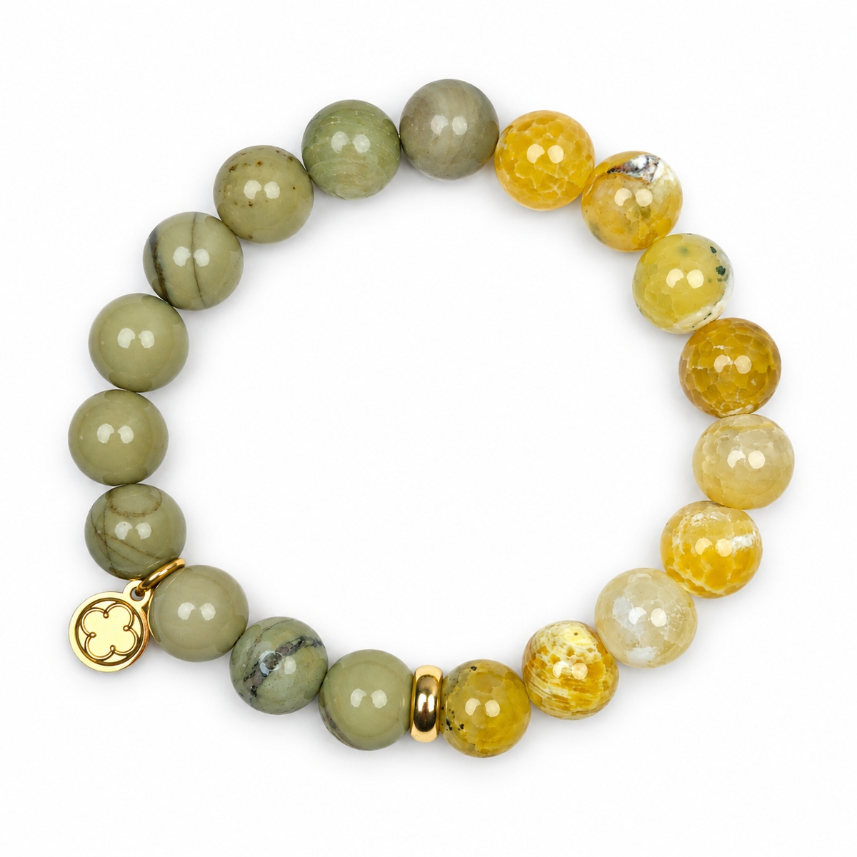 Matcha Jade and Golden Ochre Agate with Gold Spacer