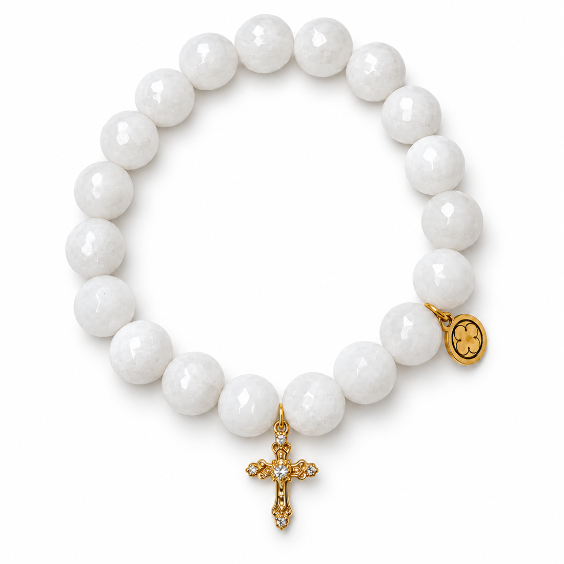 White Jade with Pavé Piccolo Cross Pendant - Oriana LaMarca Designs