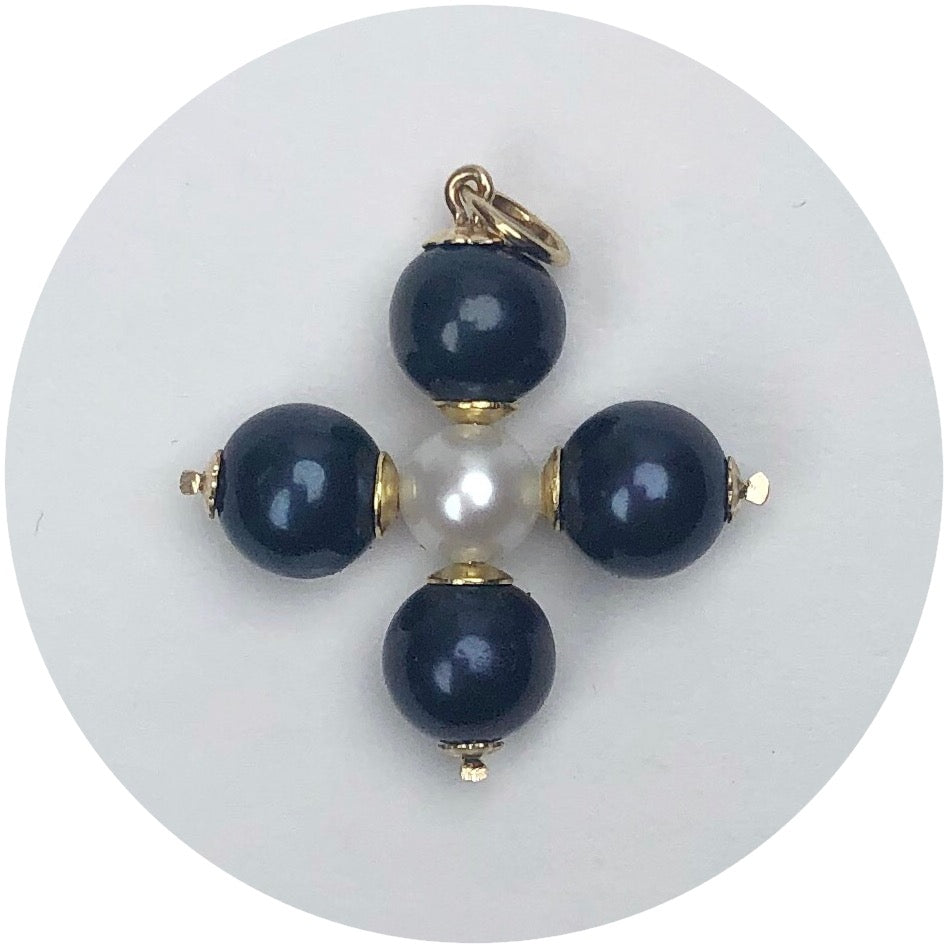 Perla Grande Peacock Pearl Handmade Maltese Cross Pendant