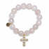 Rose Quartz with Baguette Cross Pendant on white studio background