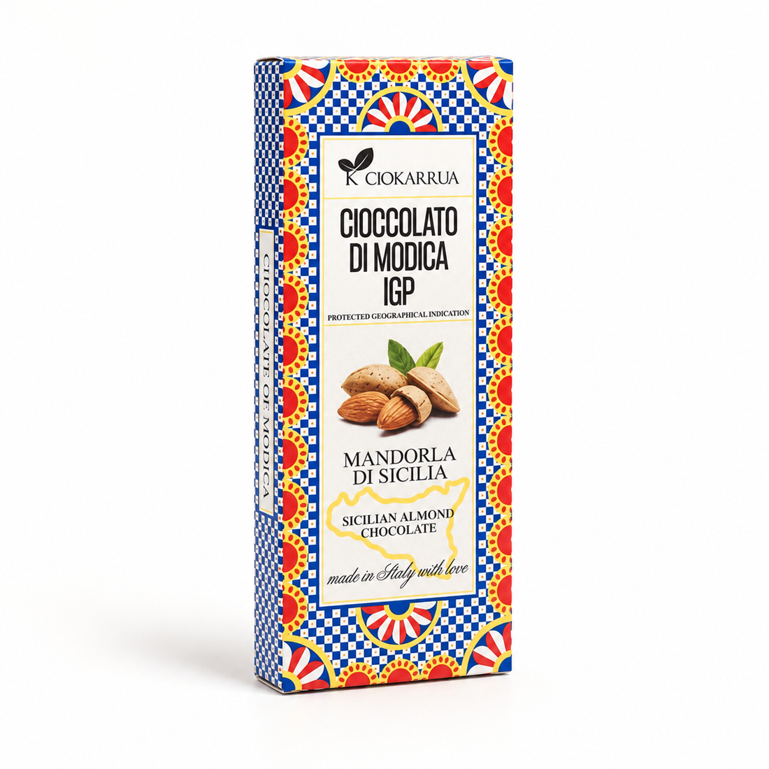 Cioccolato di Modica with Sicilian Almond on a clean studio background