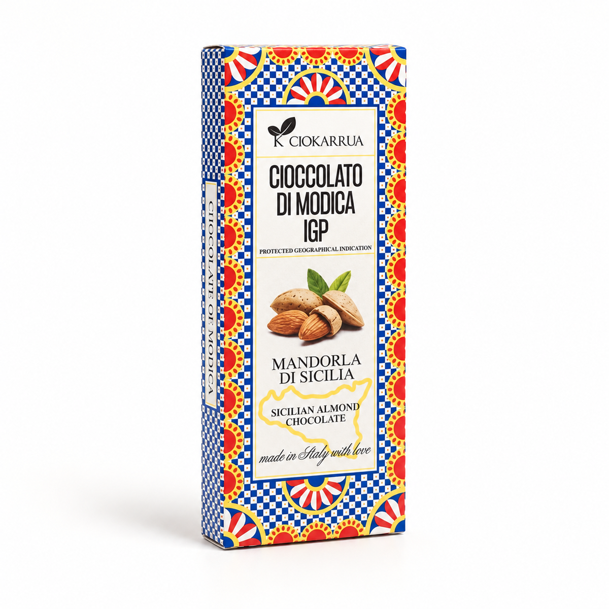Cioccolato di Modica with Sicilian Almond on a clean studio background