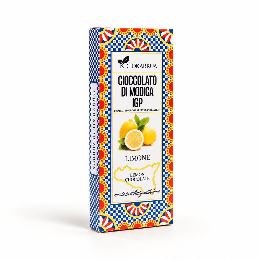 Cioccolato di Modica with Sicilian Lemon on a clean studio background