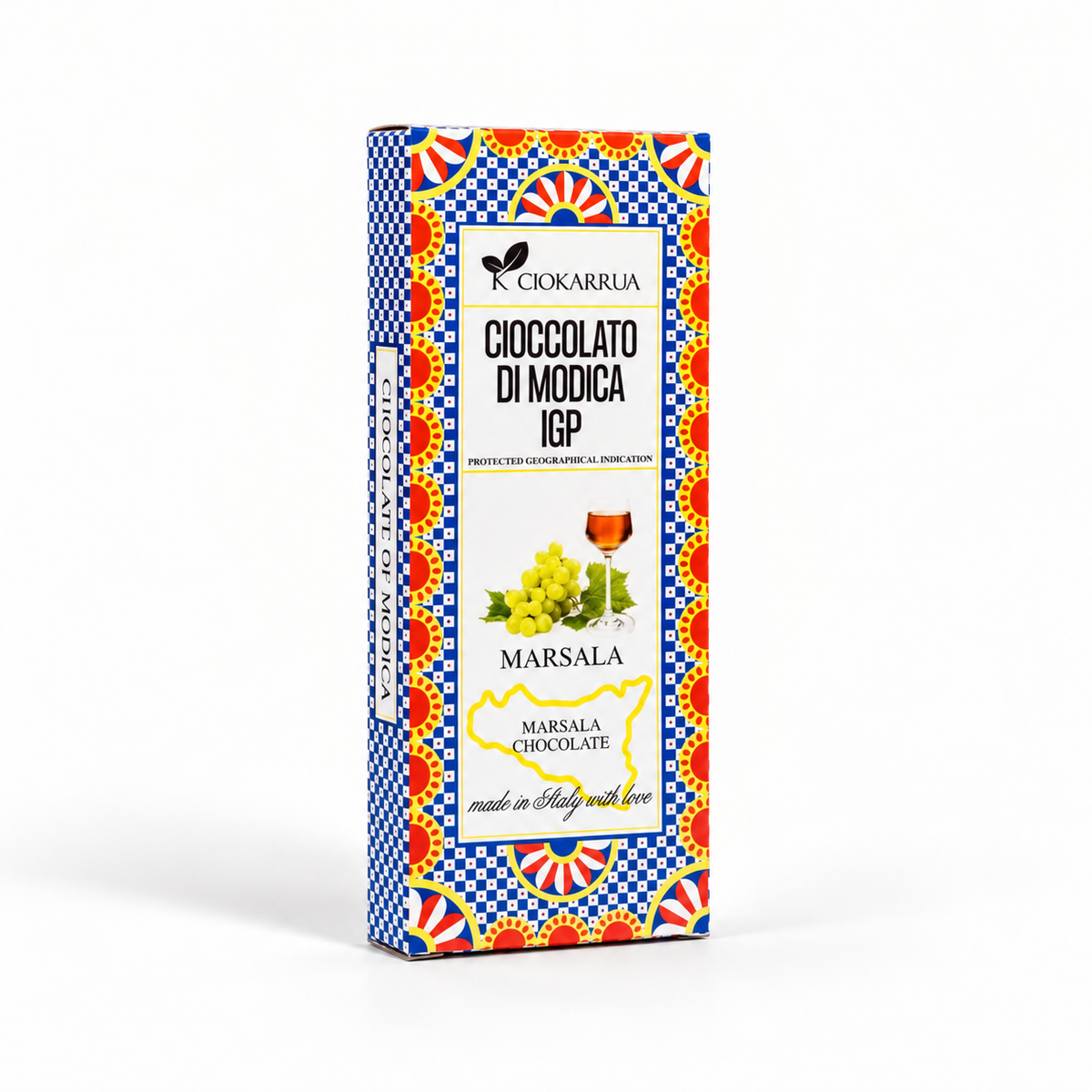 Cioccolato di Modica with Marsala Wine on a clean studio background