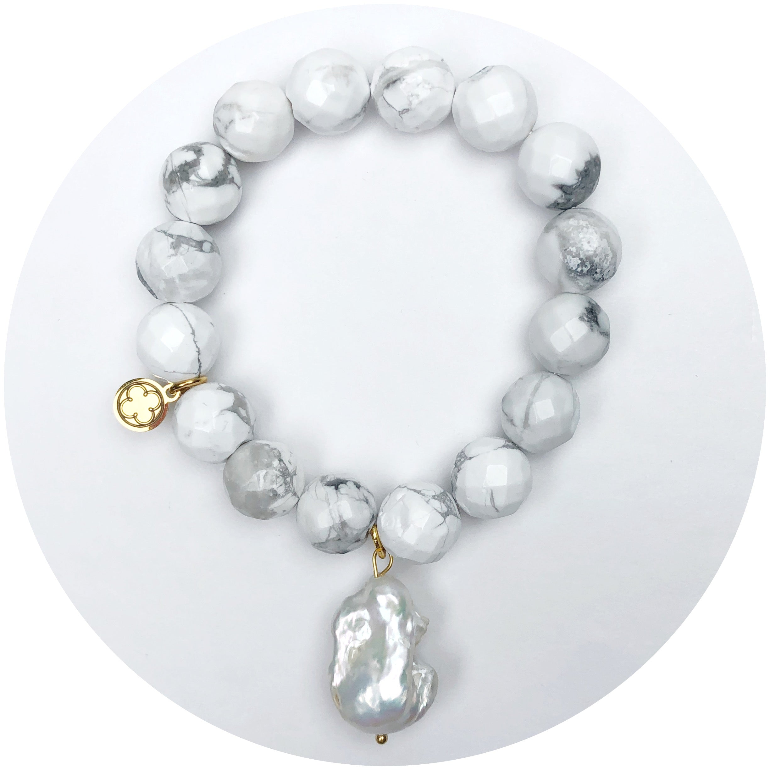 Marbled Blanche Agate with Haloed Pearl Pendant