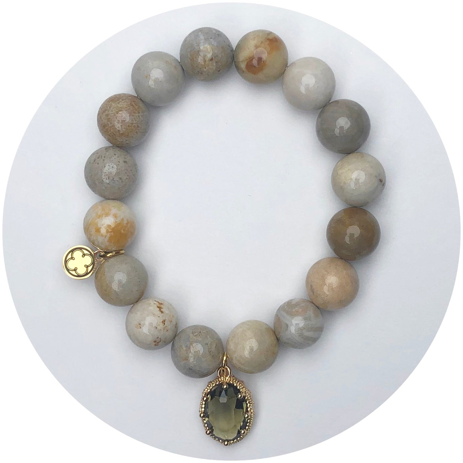 Fossil Coral with Pavé Topaz Glass Teardrop