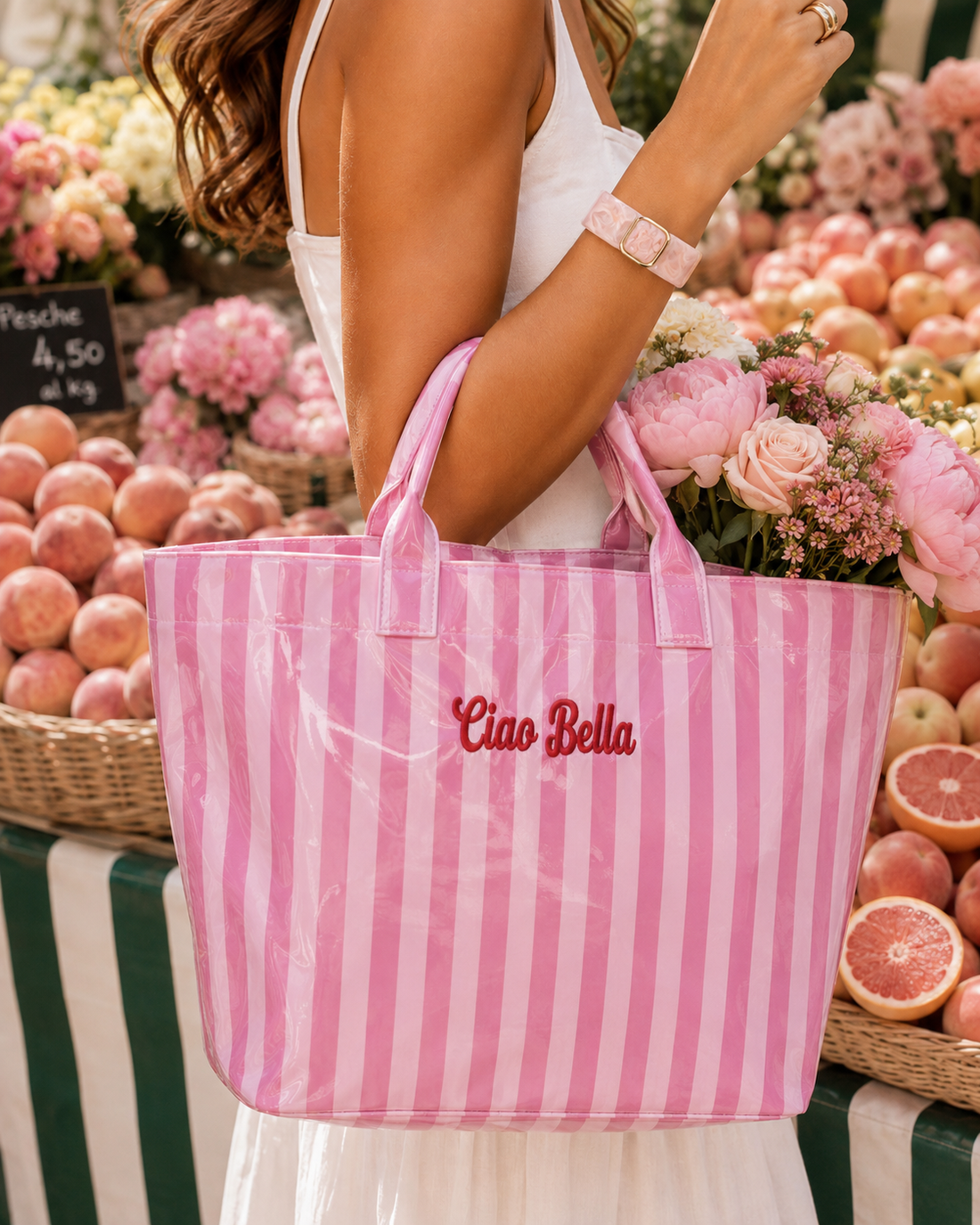 Ciao Bella Pink Striped Waterproof Tote