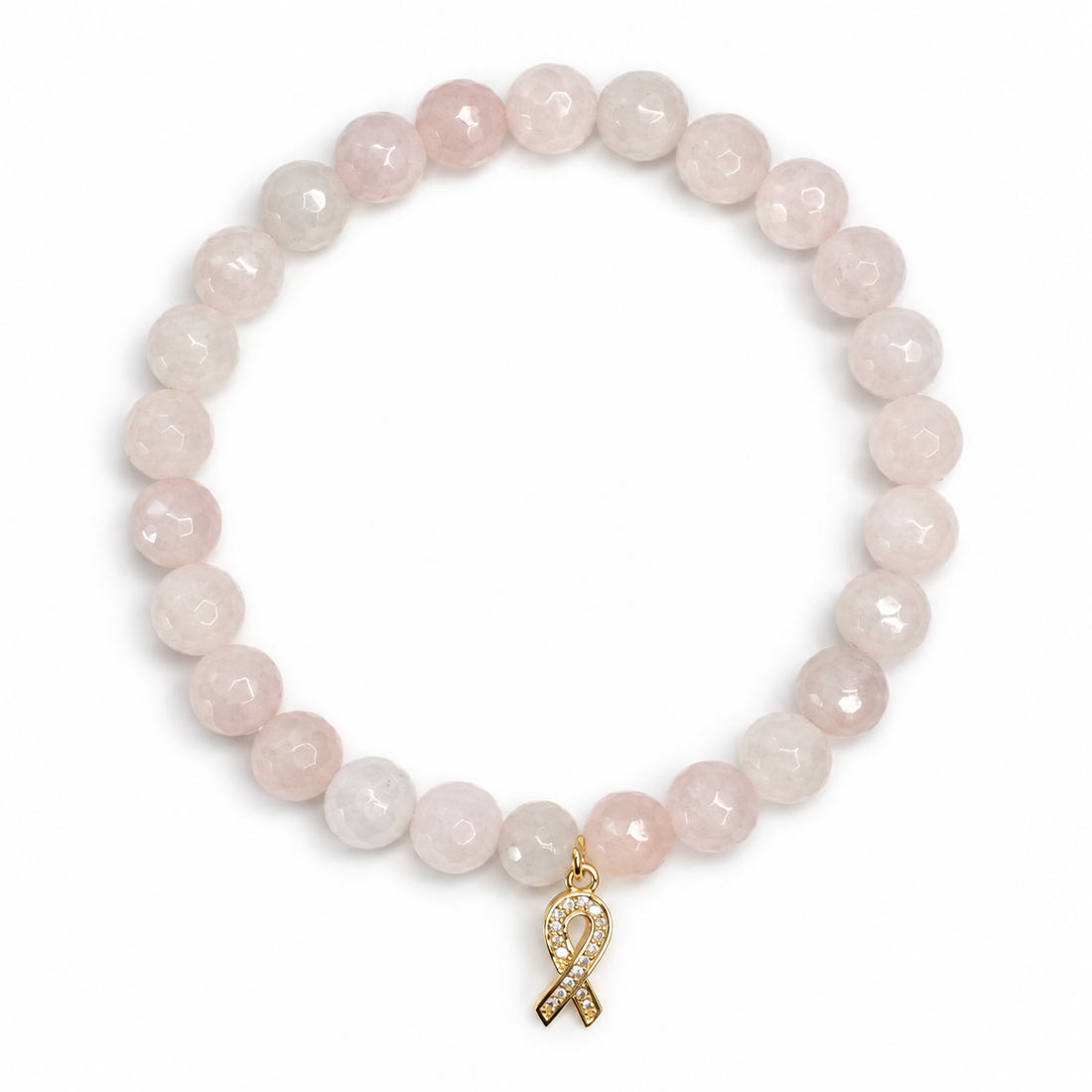 Mens Rose Quartz With Gold Pavé Cancer Awareness Ribbon Pendant - Oriana LaMarca Designs