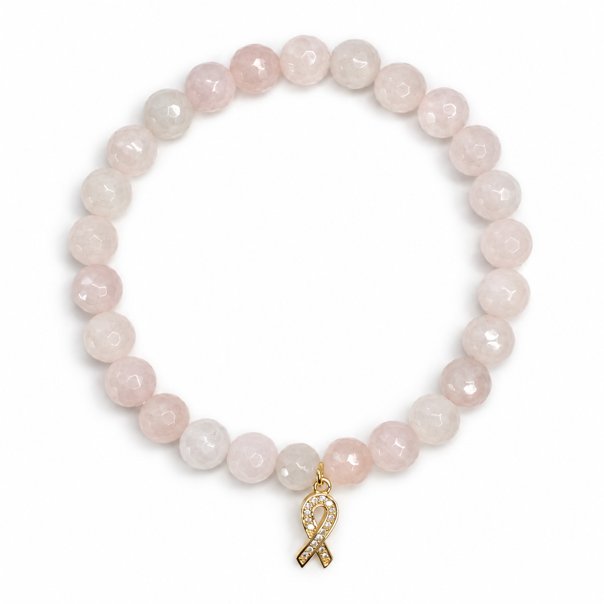 Mens Rose Quartz With Gold Pavé Cancer Awareness Ribbon Pendant - Oriana LaMarca Designs